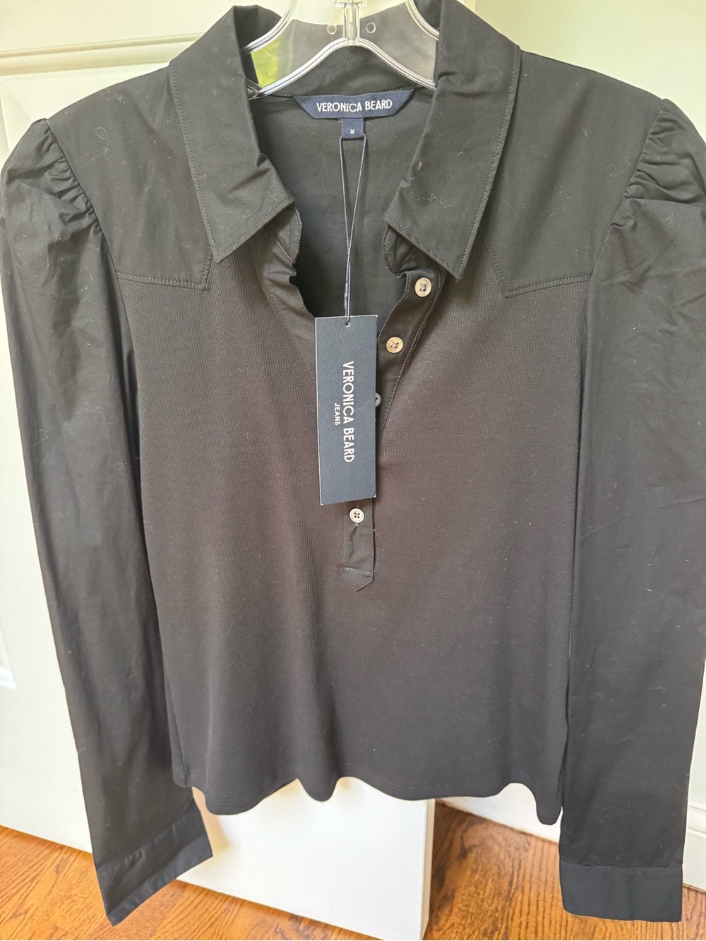 Veronica Beard Hania Denim Black Long-Sleeve Shirt